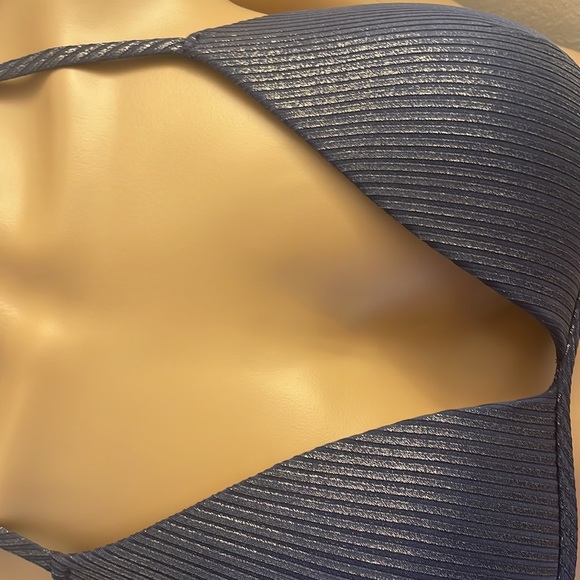 Victoria’s Secret Pink Shine Blue/Silver Shimmer Halter Bikini Swim Top - Picture 4 of 7